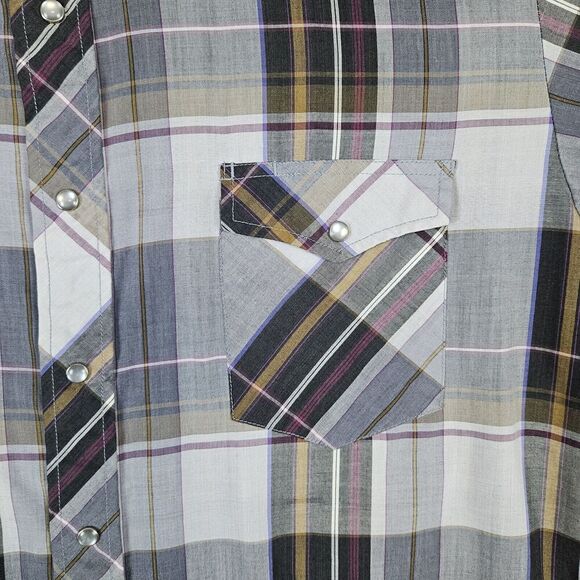 American Hero Brown & Gray Plaid Pearl Snap Size Large Long Sleeve Western Shirt - Picture 8 of 16
